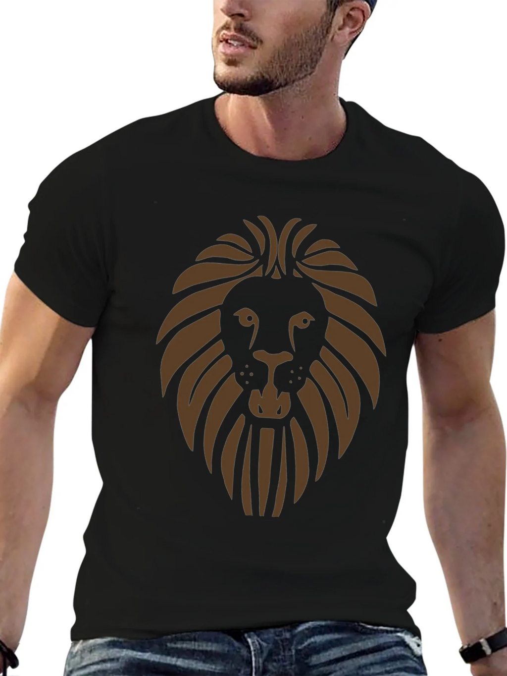 Lion Graphic Print Mens Black T-Shirt