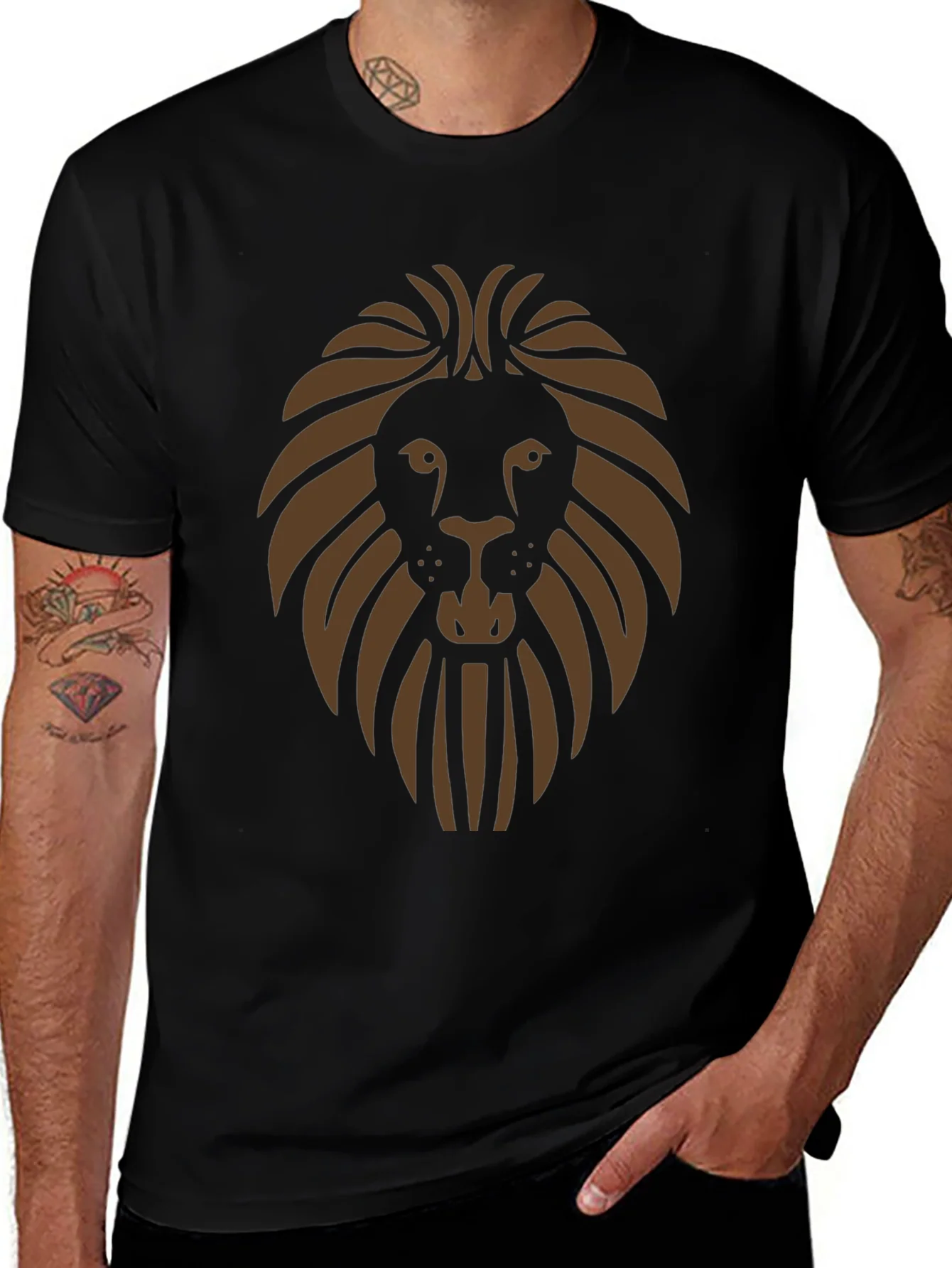 Lion Graphic Print Mens Black T-Shirt