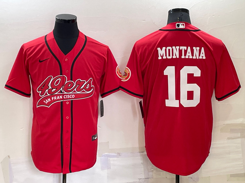 Men's San Francisco 49ers Joe Montana #16 Red Game jersey Joint Edition