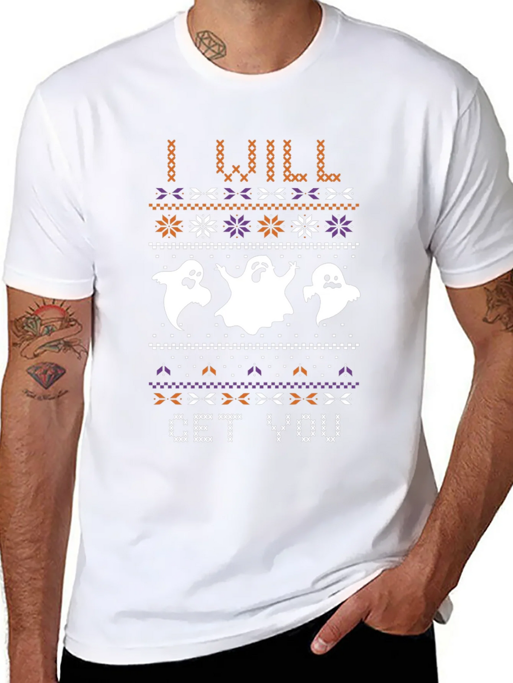 Halloween Ghost Sweater Pattern Black T-Shirt