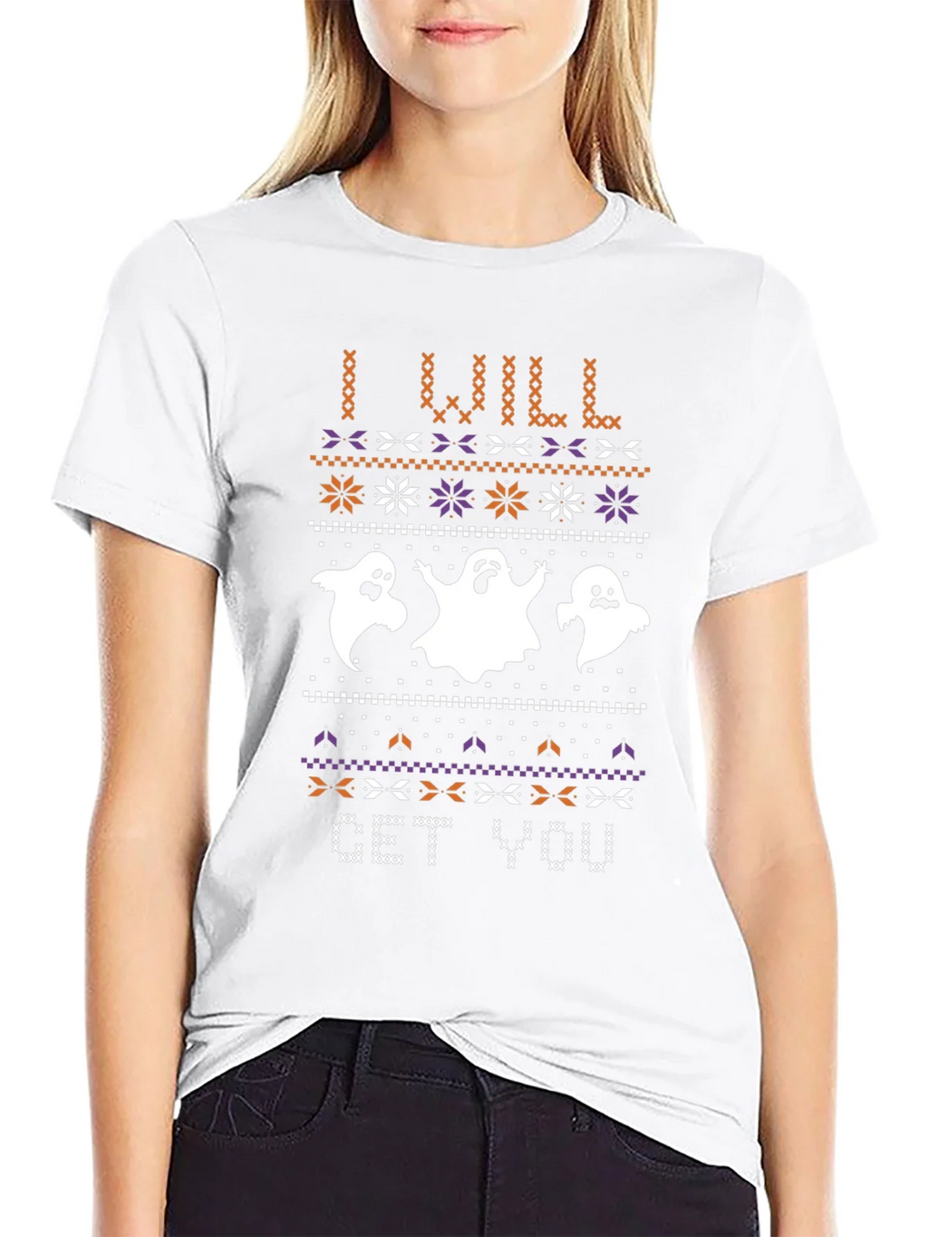 Halloween Ghost Sweater Pattern Black T-Shirt