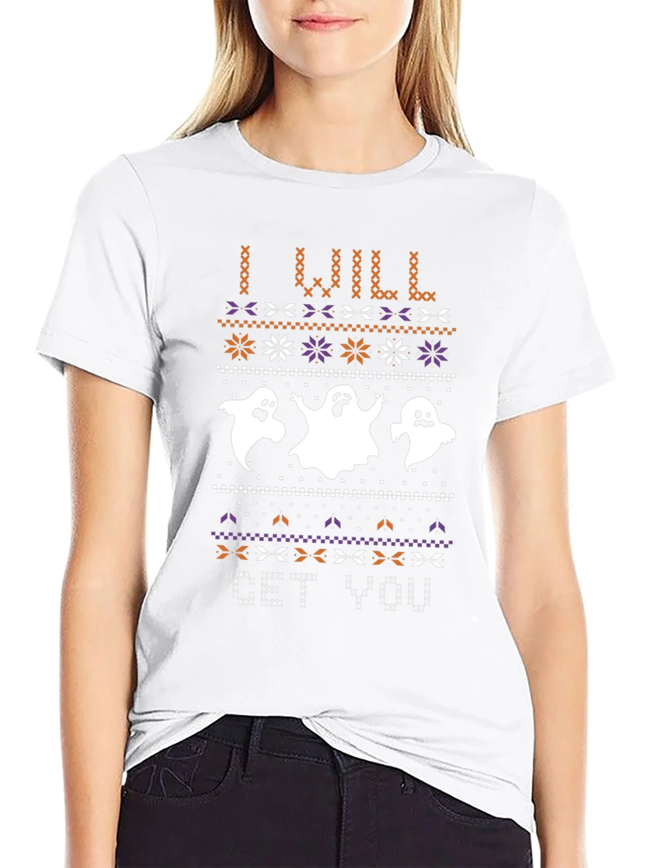 Halloween Ghost Sweater Pattern Black T-Shirt