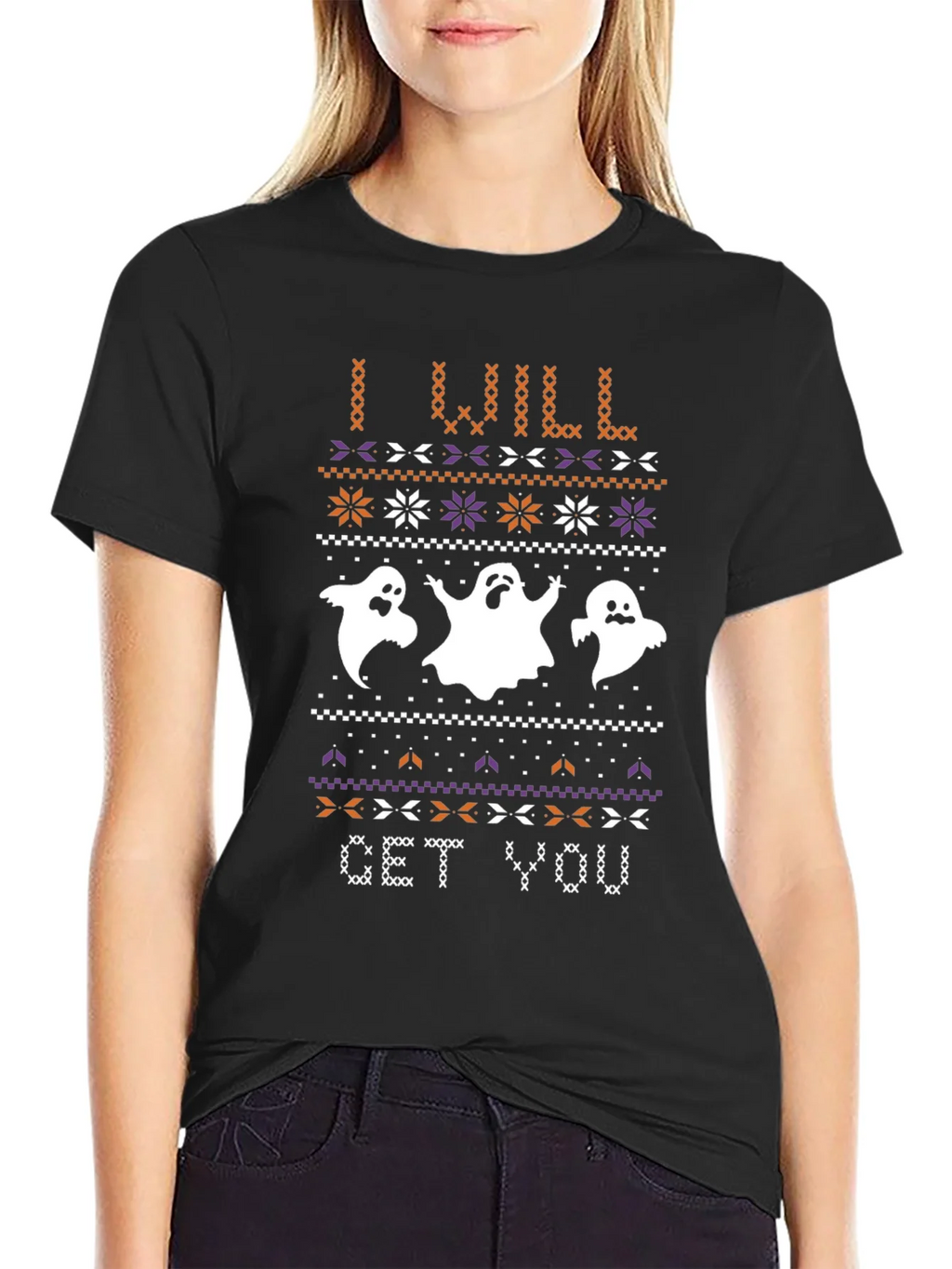 Halloween Ghost Sweater Pattern Black T-Shirt