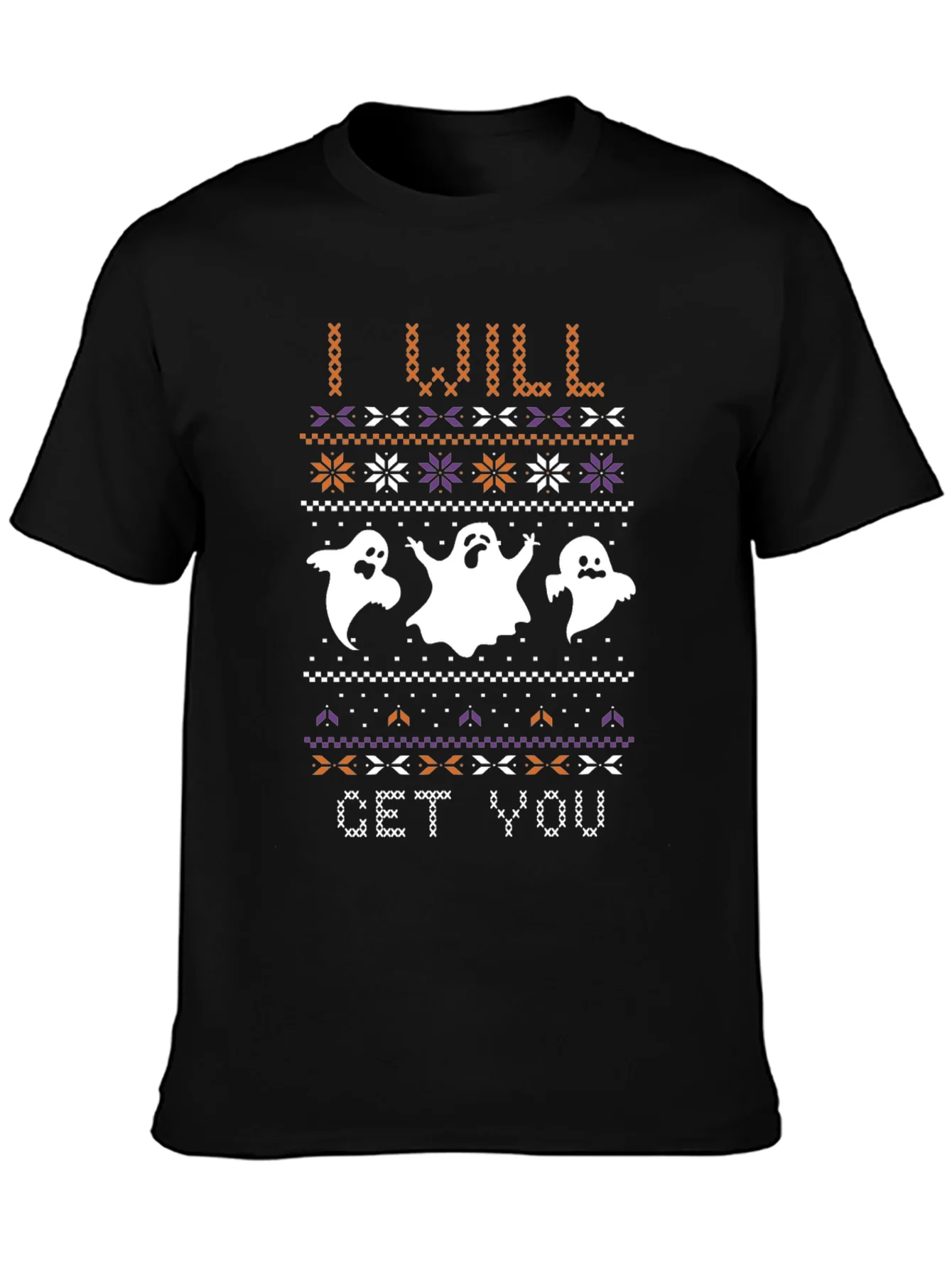 Halloween Ghost Sweater Pattern Black T-Shirt