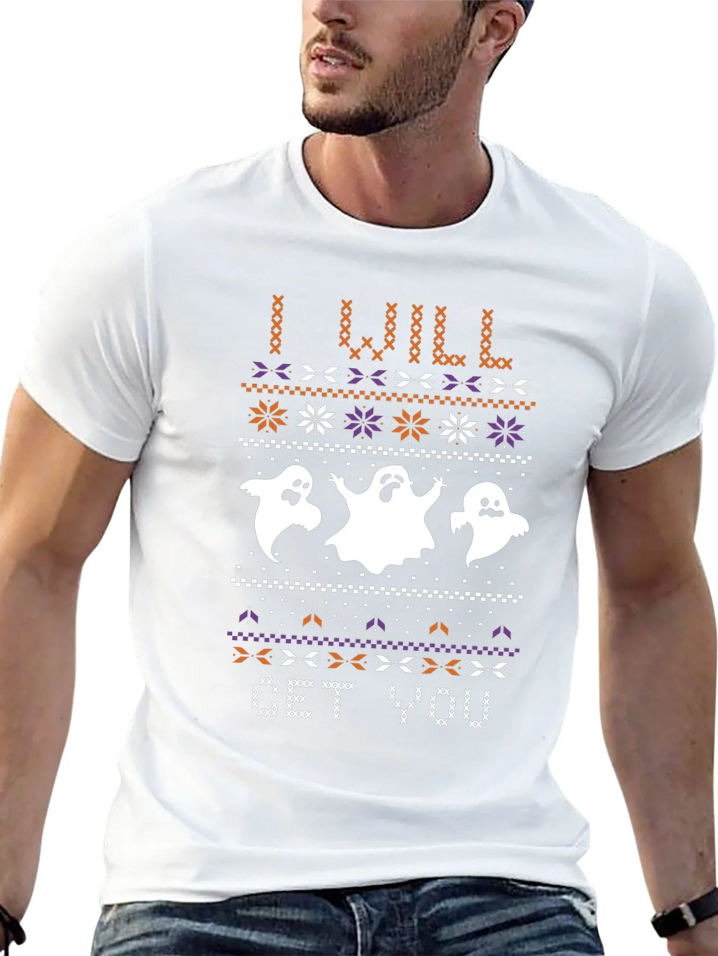 Halloween Ghost Sweater Pattern Black T-Shirt