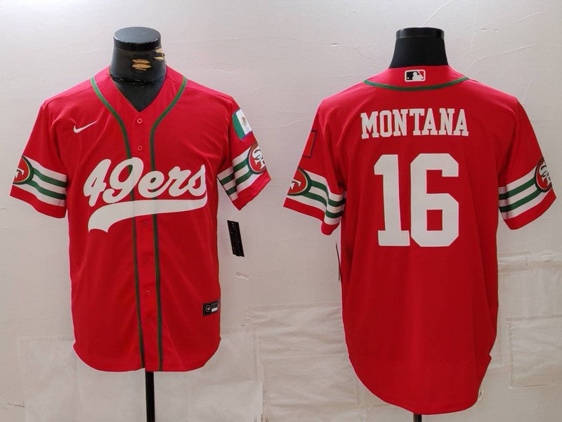 Men's San Francisco 49ers Joe Montana #16 Scarlet Game Player jersey
