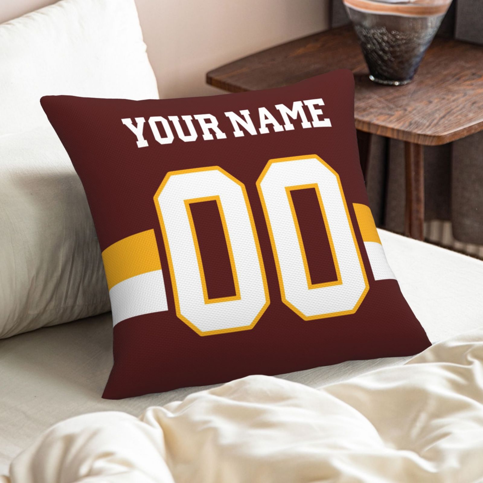 Custom Burgundy W.Commanders Decorative Throw Pillow Case - Print Personalized Football Team Fans Name & Number Birthday Gift