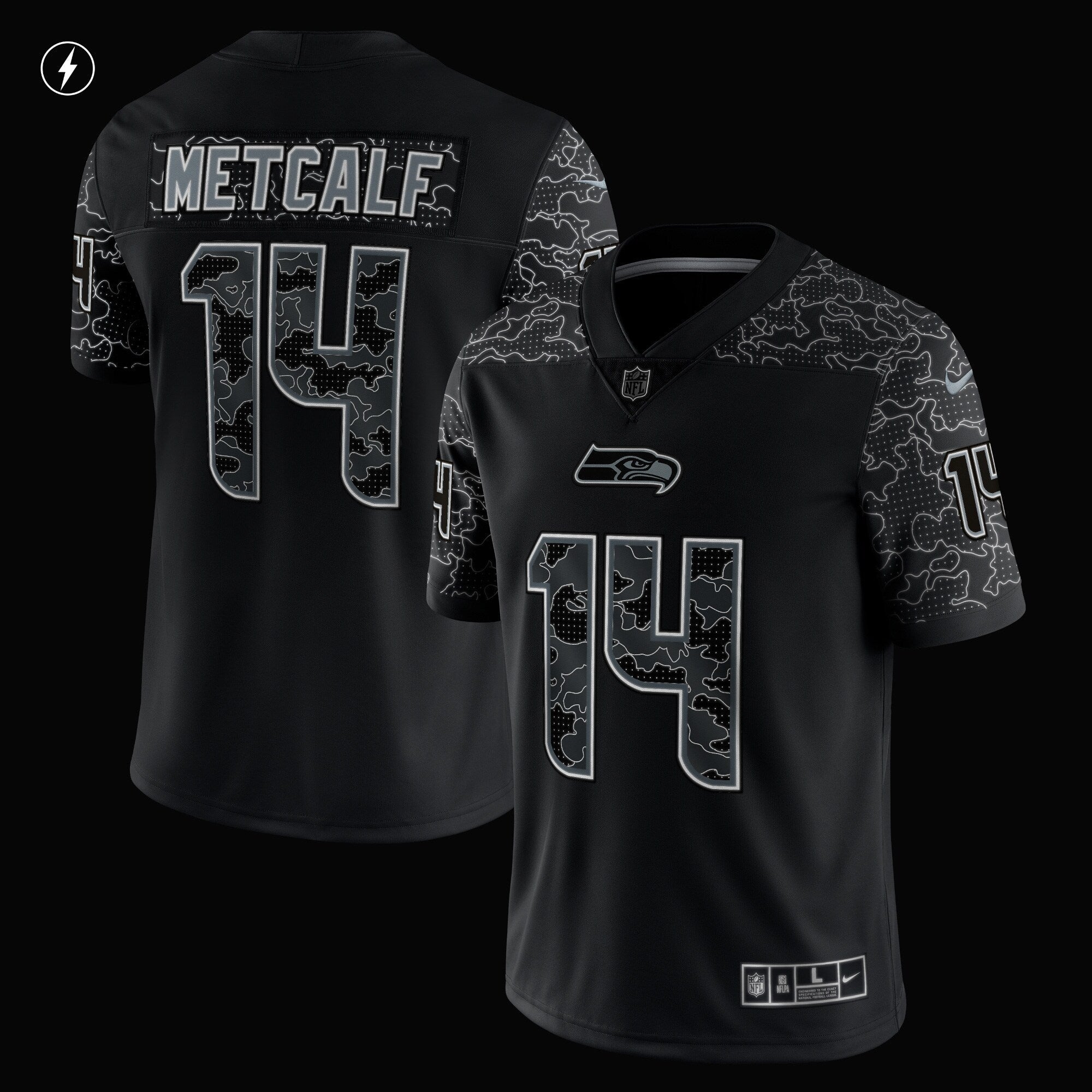 DK Metcalf Seattle Seahawks Nike RFLCTV Limited Jersey - Black