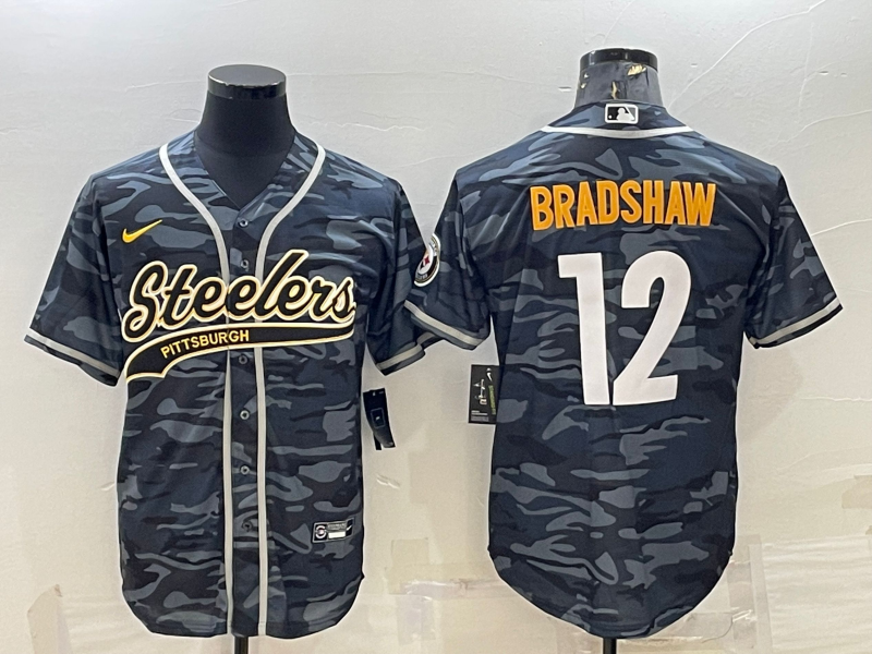 Men's Pittsburgh Steelers Terry Bradshaw #12 Gray Camouflage Game jersey