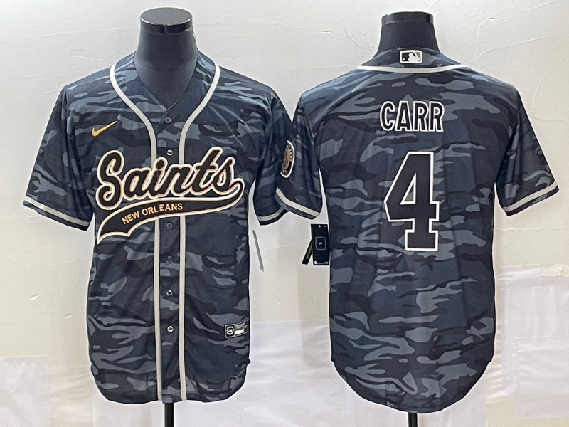 Men's New Orleans Saints Derek Carr #4 Grey Camouflage Game jersey Joint Edition