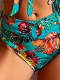 Ladies' Tankini Beach Wear Three Piece Set Long Sleeved Knotted Flower Print Hot Spring Swimsuit