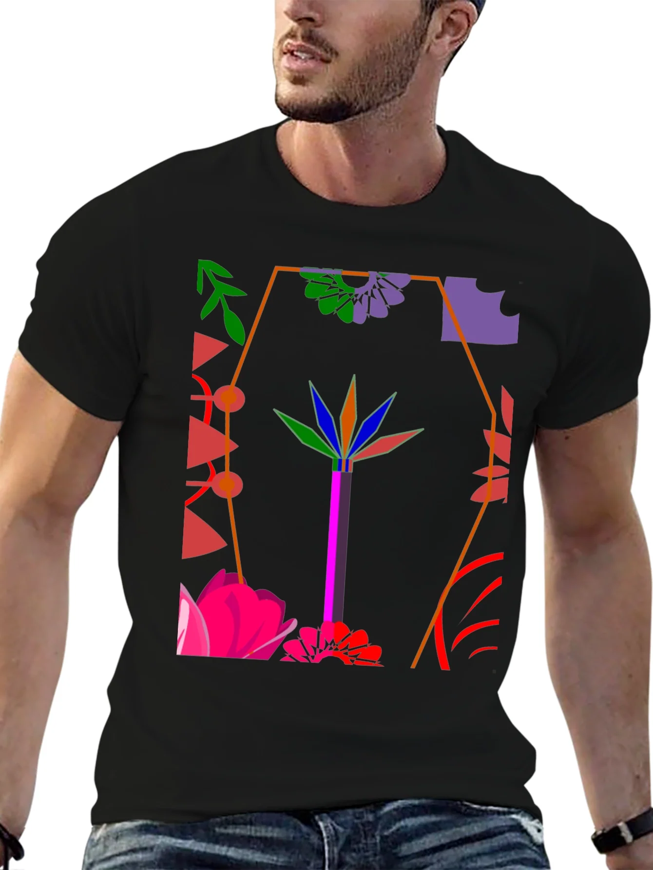 Abstract Floral Graphic Black T-Shirt