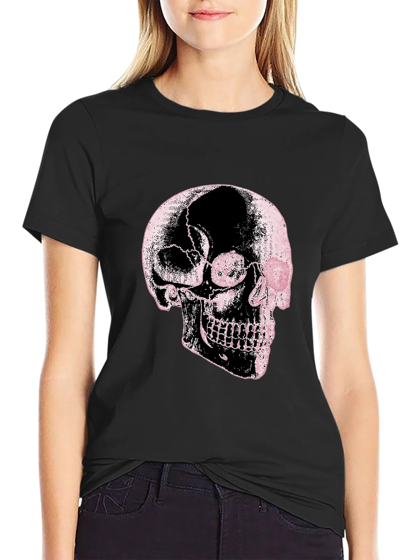 Skull Graphic Print Black Tee