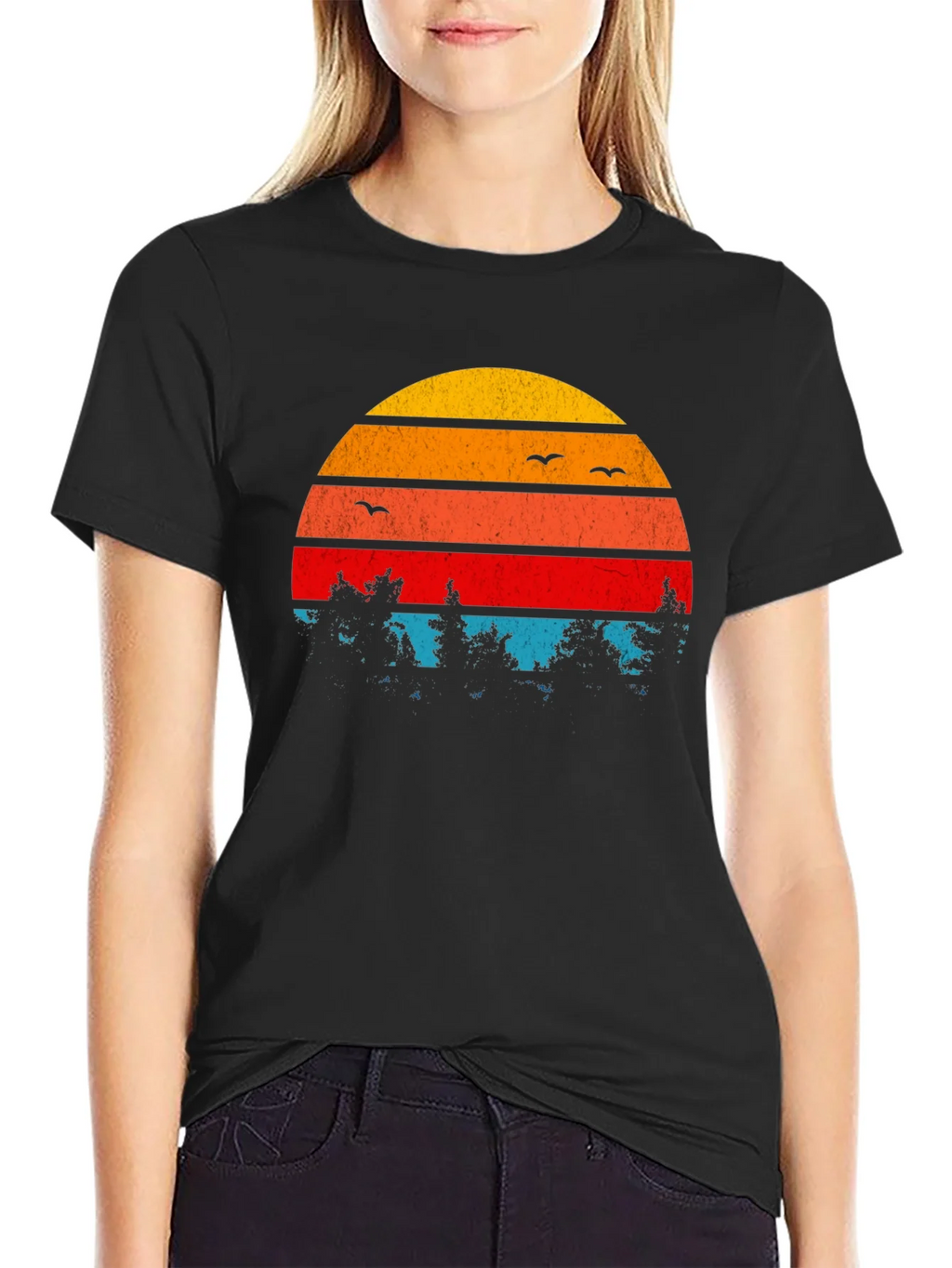 Retro Sunset Trees Graphic T-Shirt