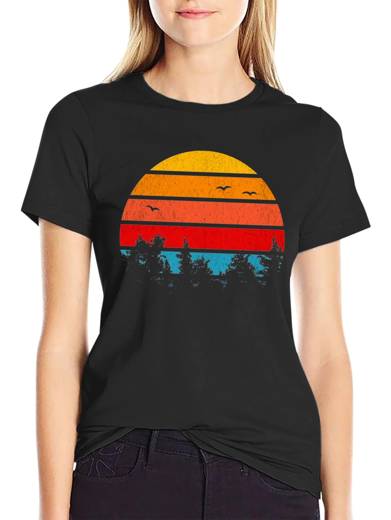 Retro Sunset Trees Graphic T-Shirt