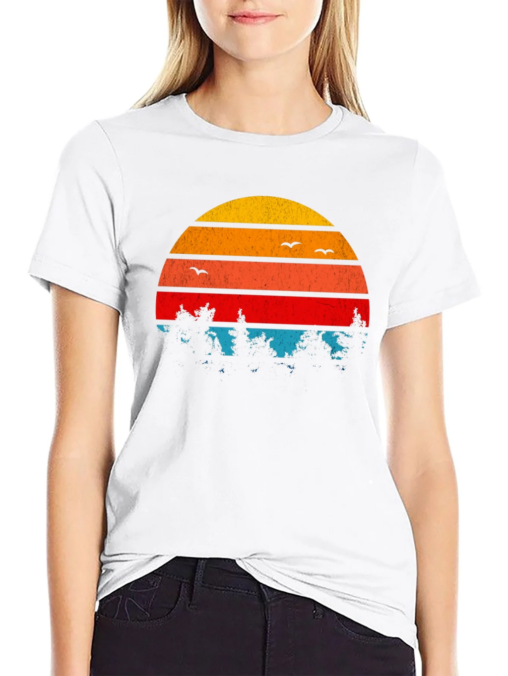 Retro Sunset Trees Graphic T-Shirt