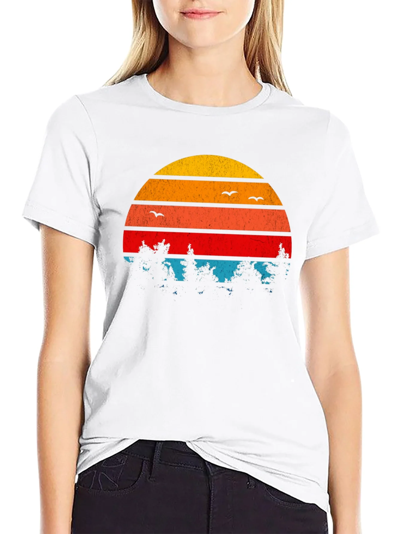 Retro Sunset Trees Graphic T-Shirt