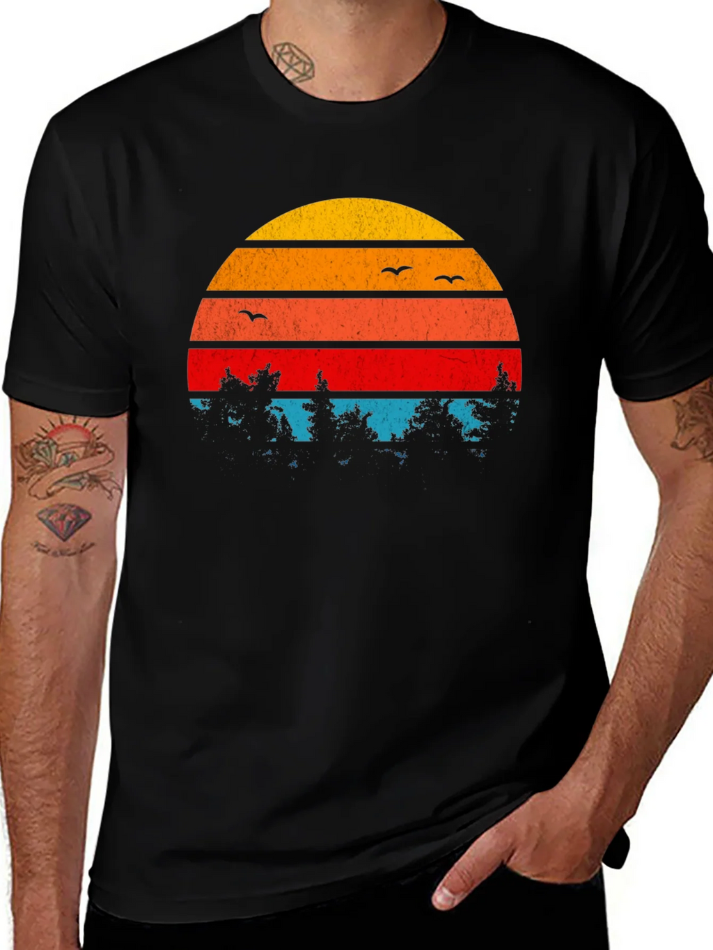 Retro Sunset Trees Graphic T-Shirt