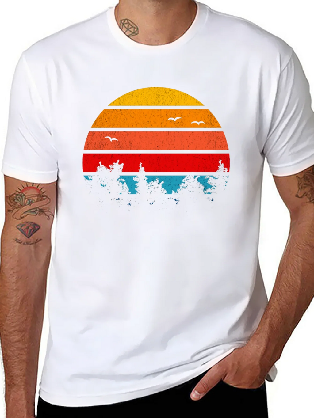 Retro Sunset Trees Graphic T-Shirt