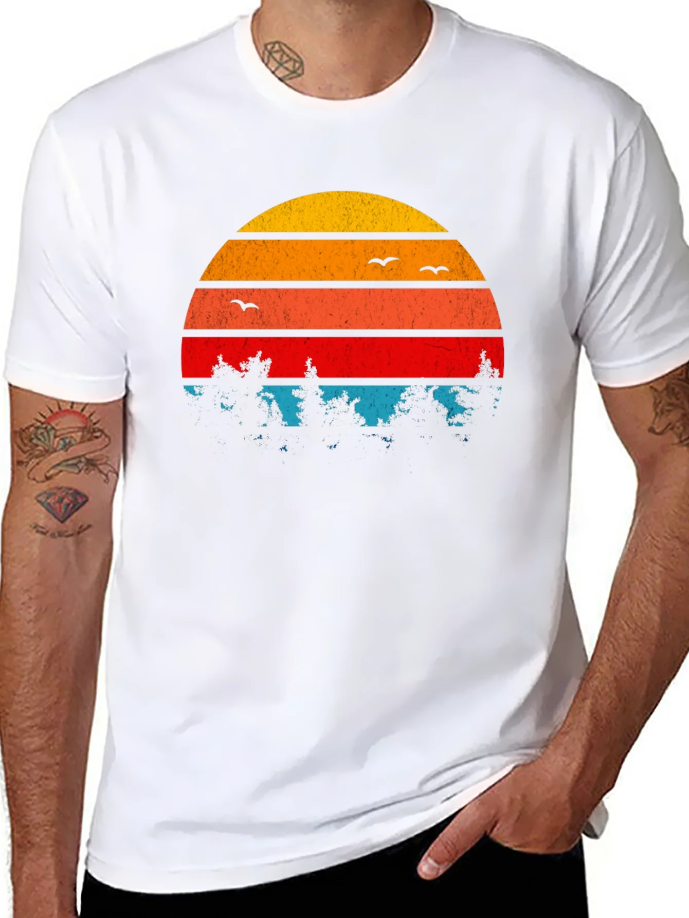 Retro Sunset Trees Graphic T-Shirt