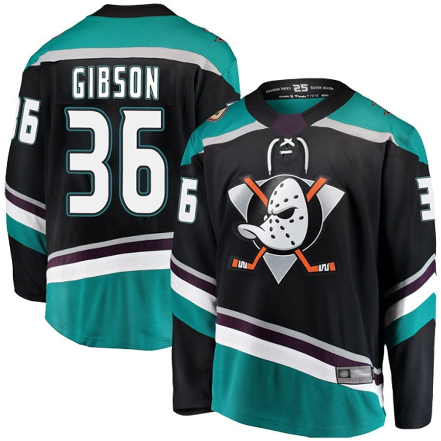 A.Ducks #36 John Gibson Player Fanatics Alternate Breakaway Black Hockey Jerseys
