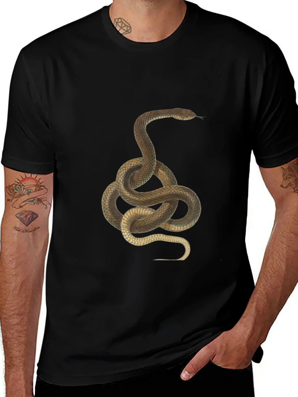 Snake Graphic Tee - Black Cotton T-Shirt