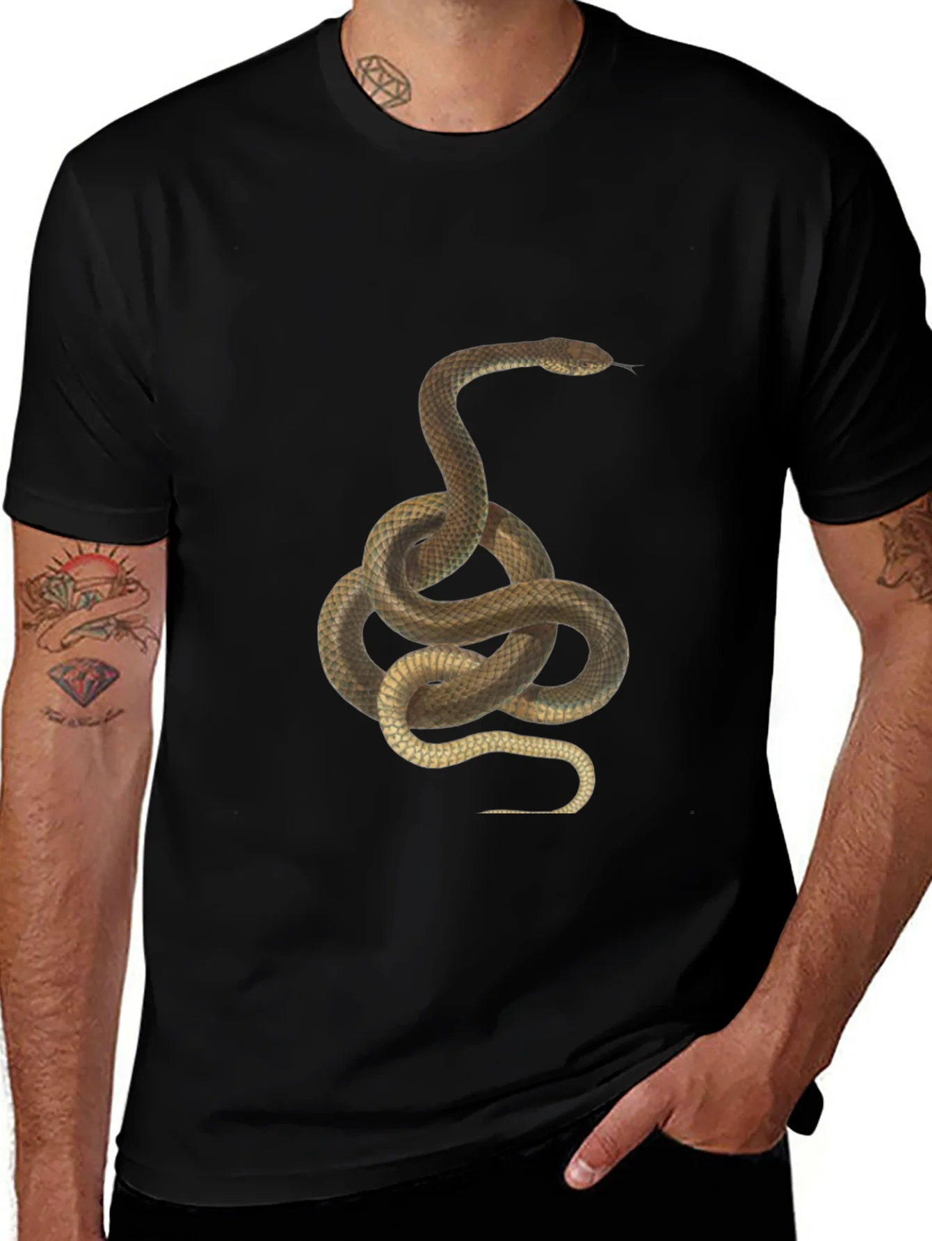 Snake Graphic Tee - Black Cotton T-Shirt