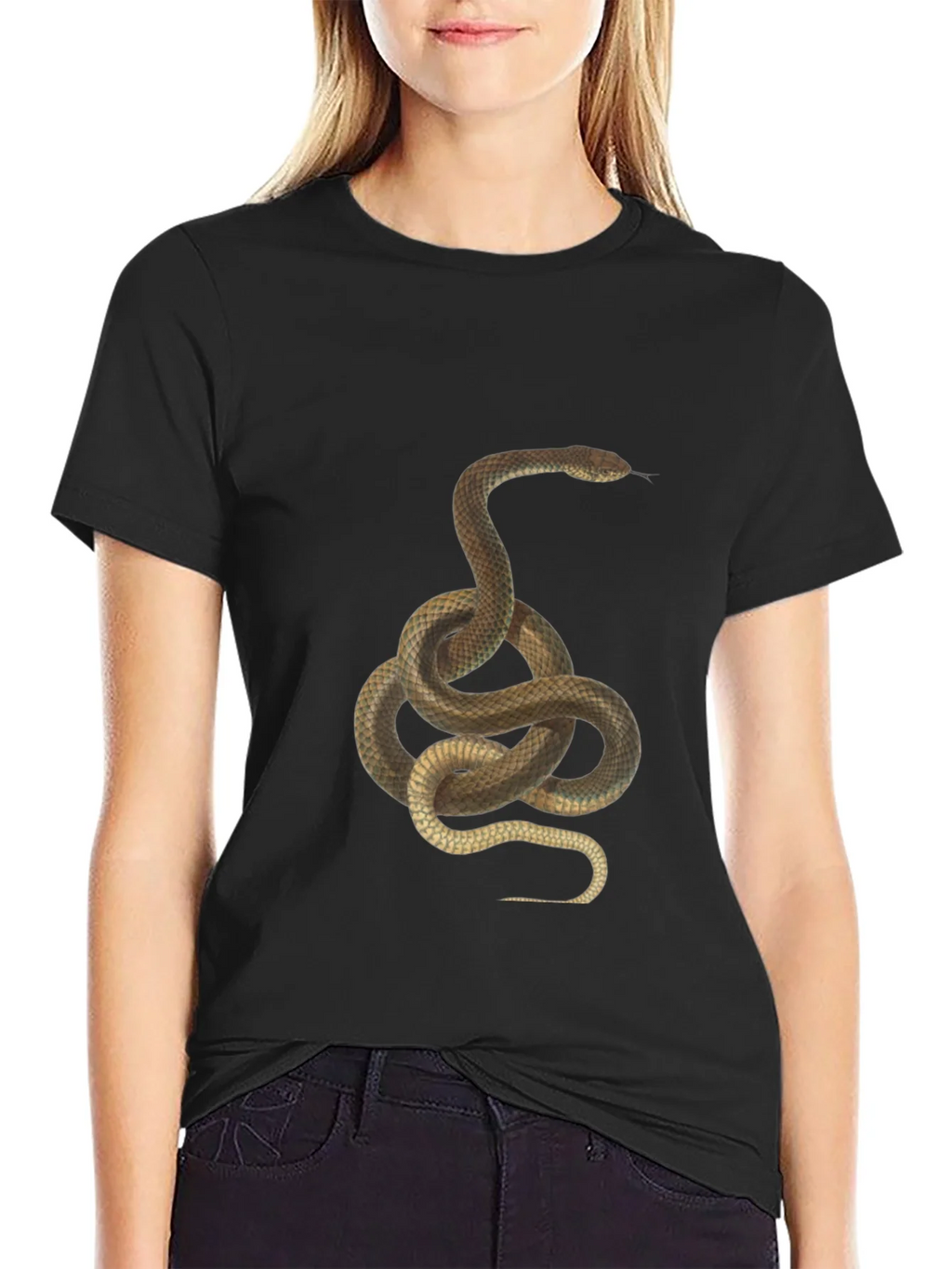 Snake Graphic Tee - Black Cotton T-Shirt