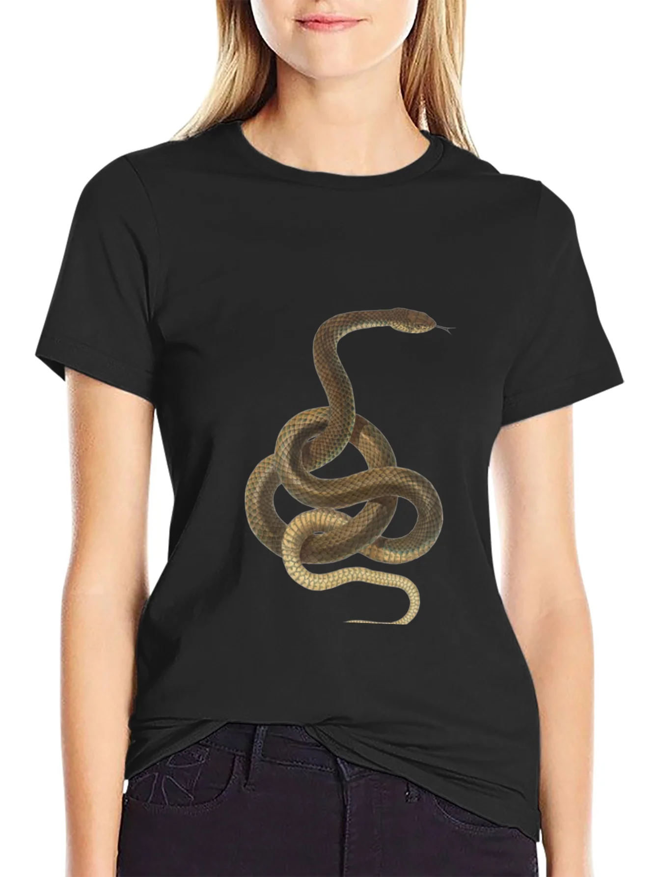 Snake Graphic Tee - Black Cotton T-Shirt