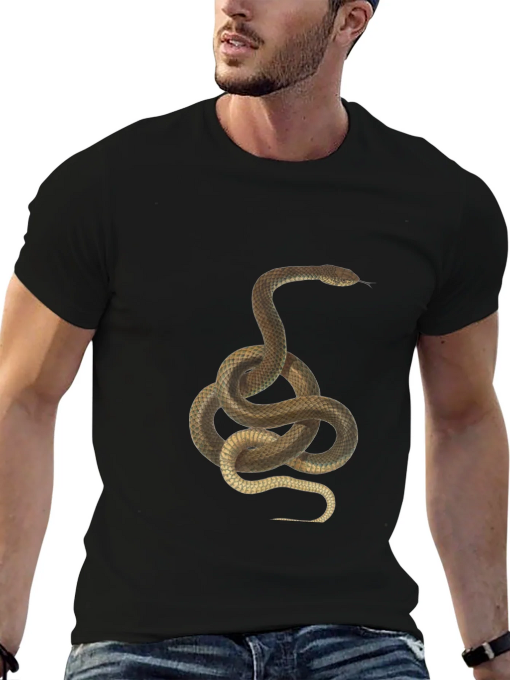 Snake Graphic Tee - Black Cotton T-Shirt