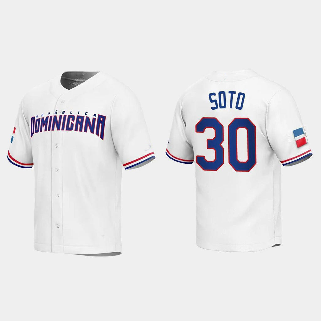 #30 GREGORY SOTO DOMINICAN REPUBLIC BASEBALL 2023 WORLD BASEBALL CLASSIC REPLICA JERSEYC WHITE Stitches Baseball Jerseys