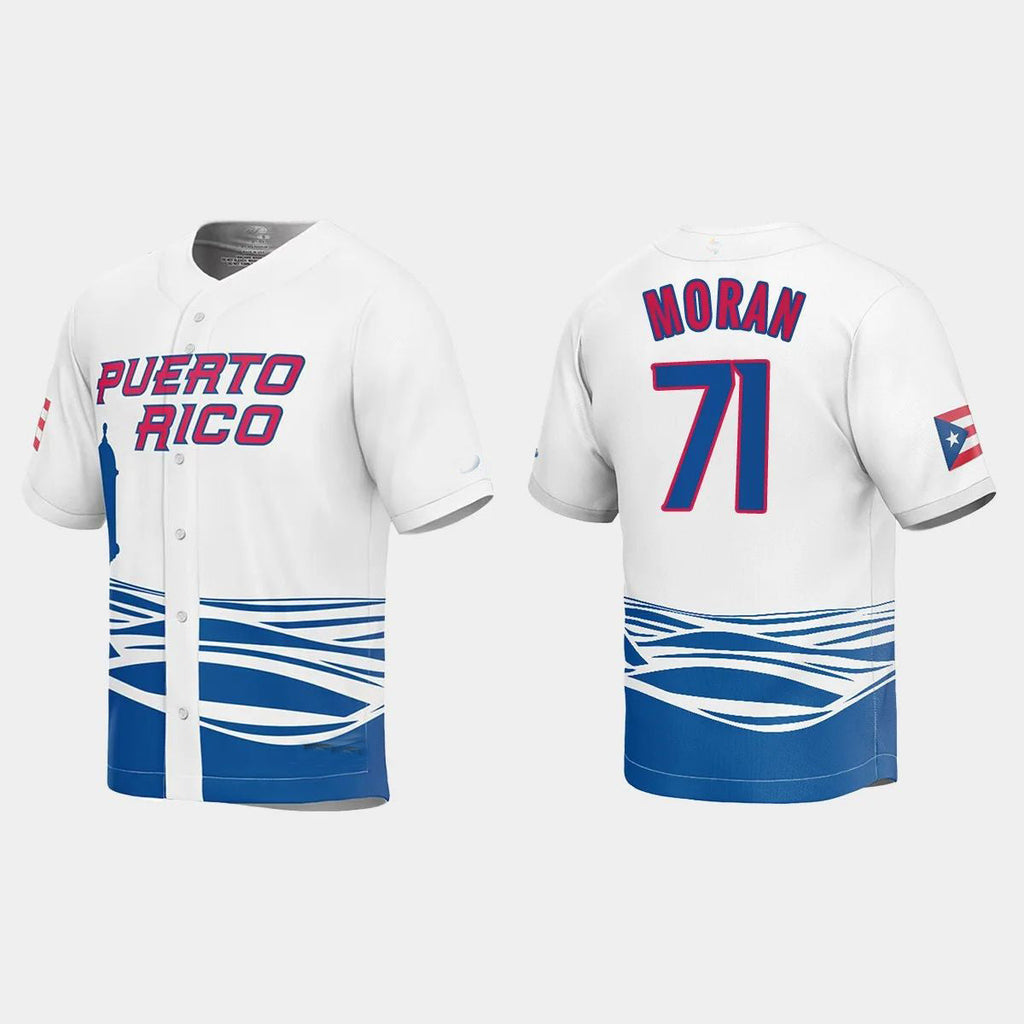 #71 JOVANI MORAN PUERTO RICO BASEBALL 2023 WORLD BASEBALL CLASSIC JERSEYC WHITE Stitches Baseball Jerseys