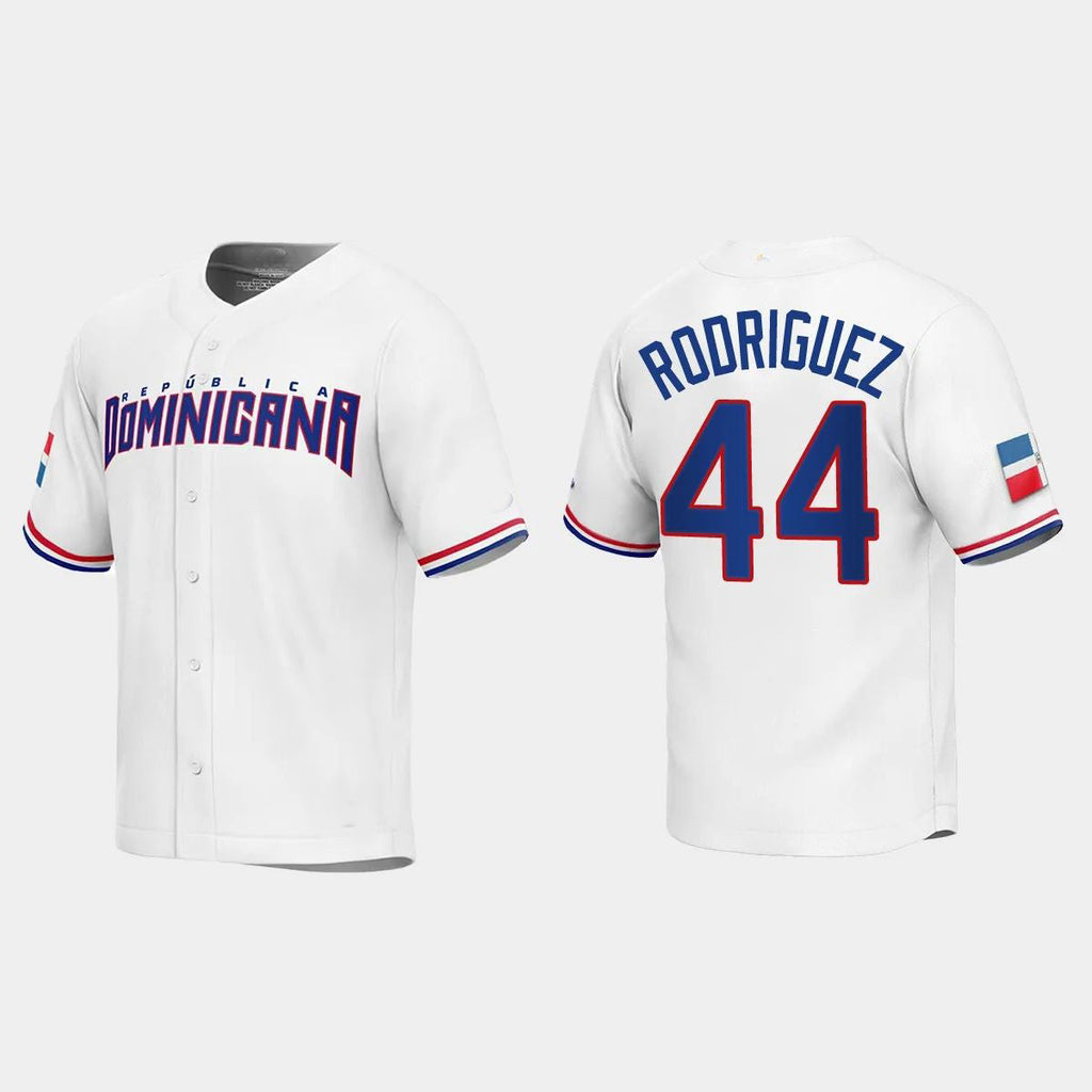 #44 JULIO RODRIGUEZ DOMINICAN REPUBLIC BASEBALL 2023 WORLD BASEBALL CLASSIC REPLICA JERSEYC WHITE Stitches Baseball Jerseys