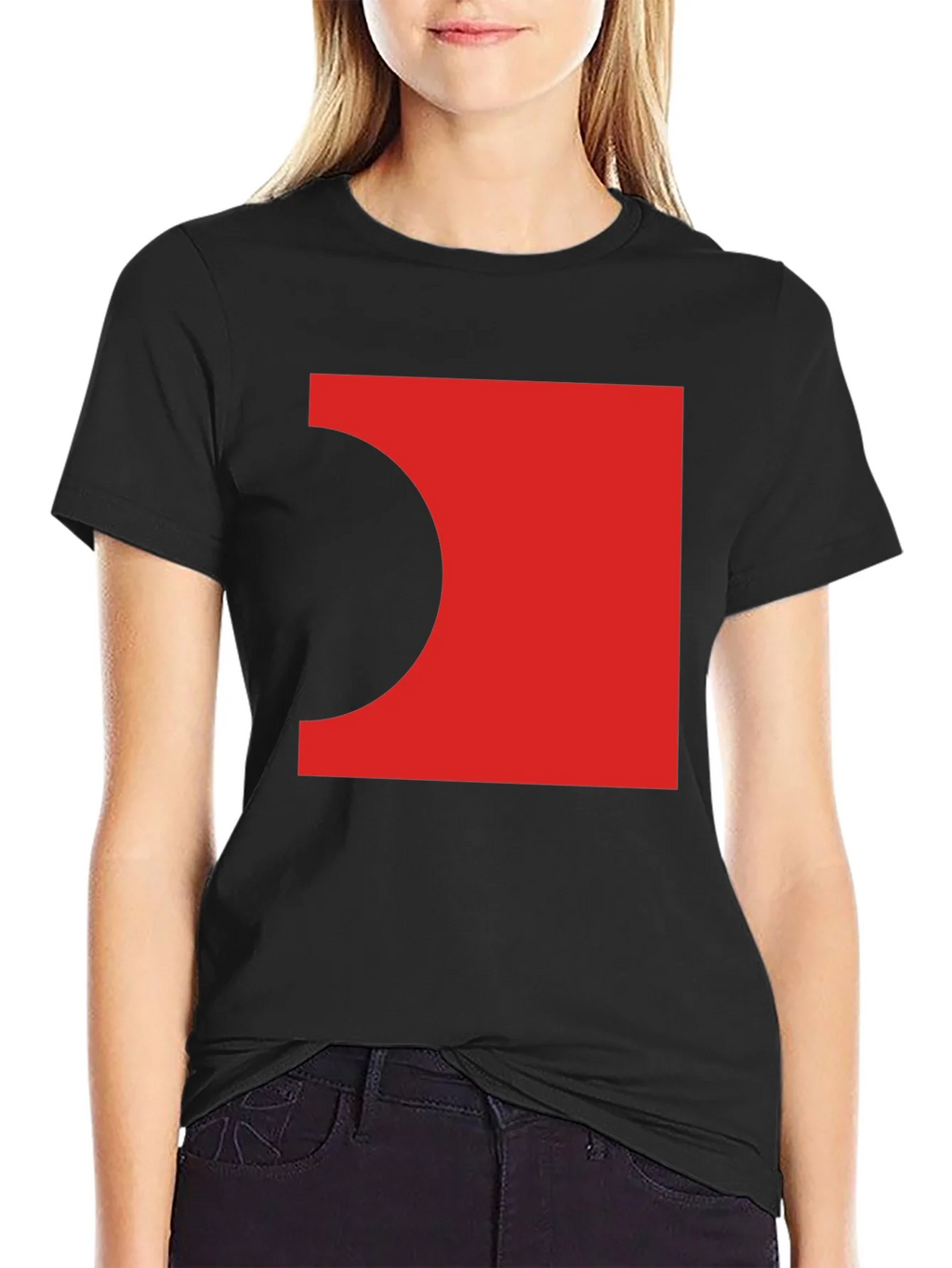 Abstract Red Square Black T-Shirt