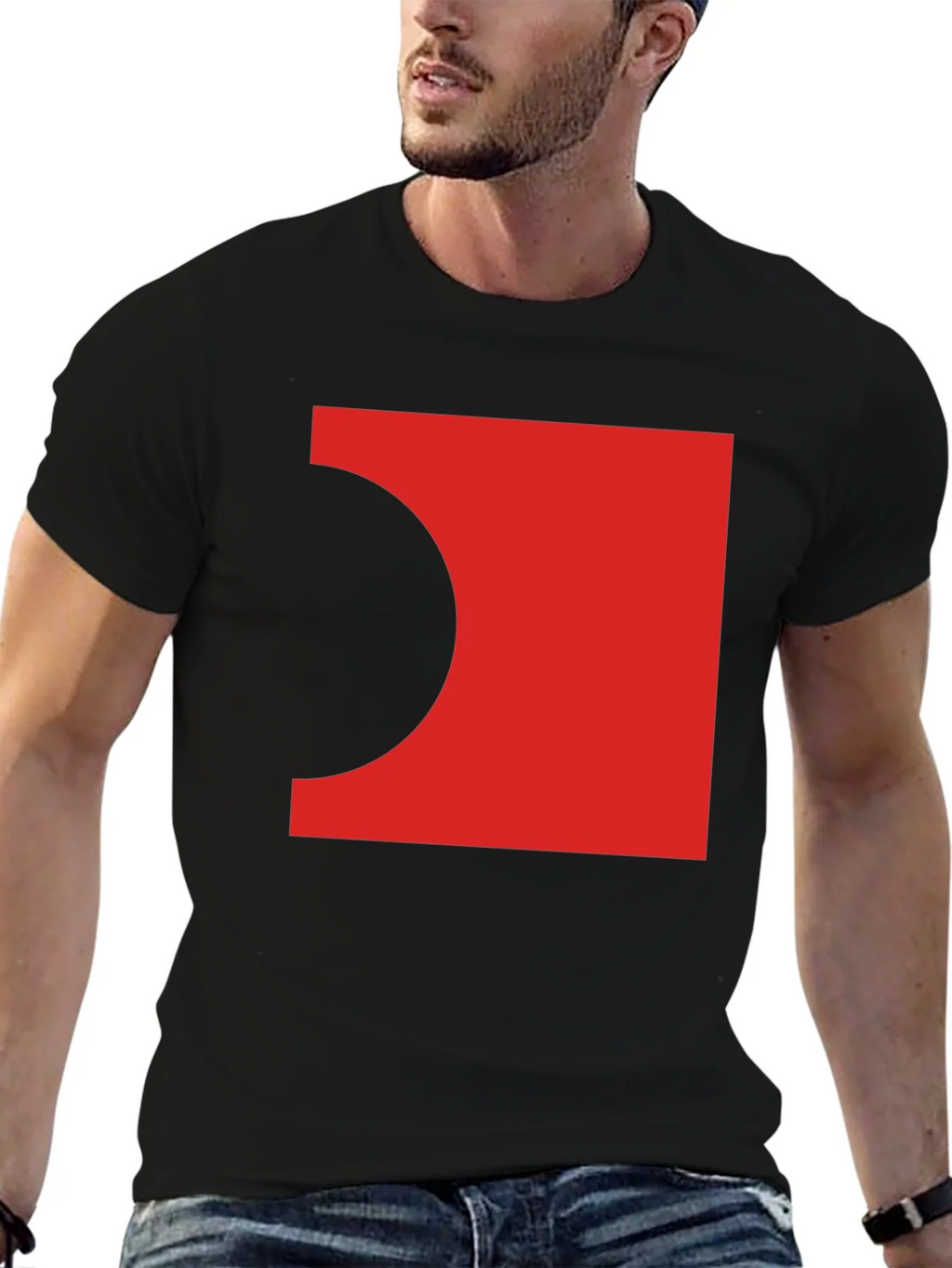 Abstract Red Square Black T-Shirt
