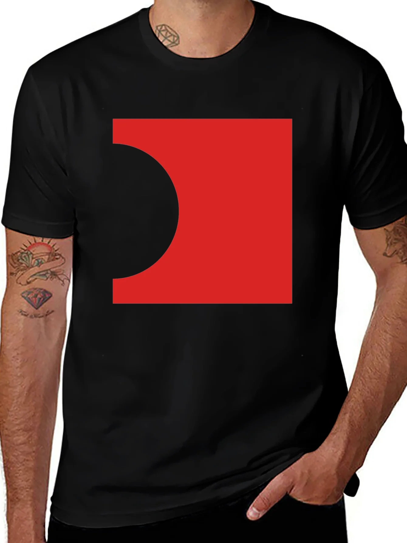 Abstract Red Square Black T-Shirt