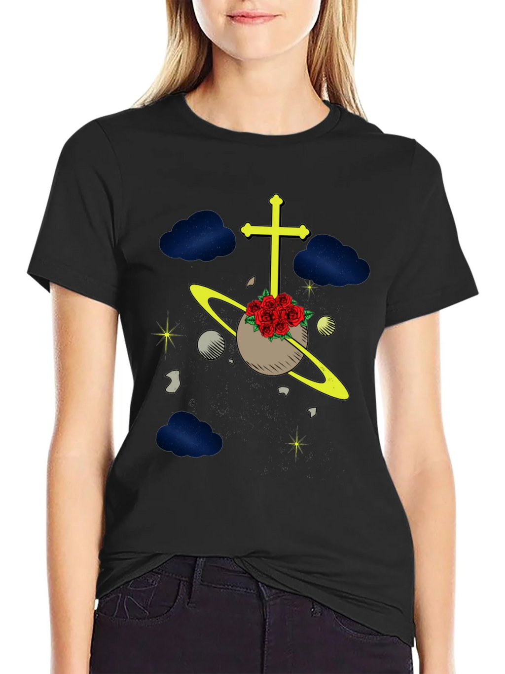 Celestial Rose Planet Graphic T-Shirt