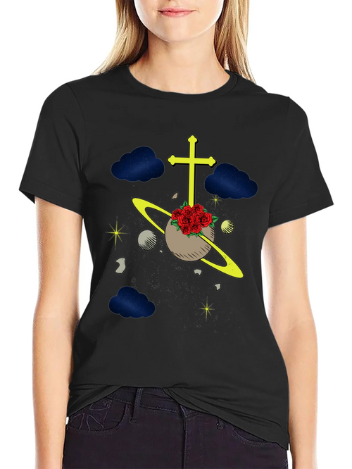 Celestial Rose Planet Graphic T-Shirt