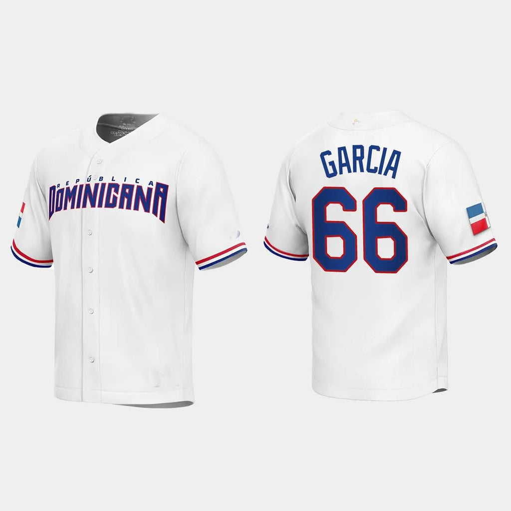 #66 LUIS GARCIA DOMINICAN REPUBLIC BASEBALL 2023 WORLD BASEBALL CLASSIC REPLICA JERSEYC WHITE Stitches Baseball Jerseys