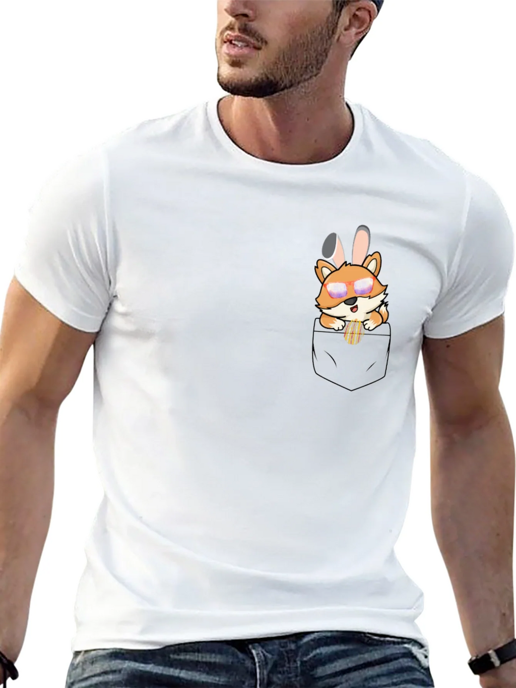 Cute Fox in Pocket Graphic T-Shirt - Unisex