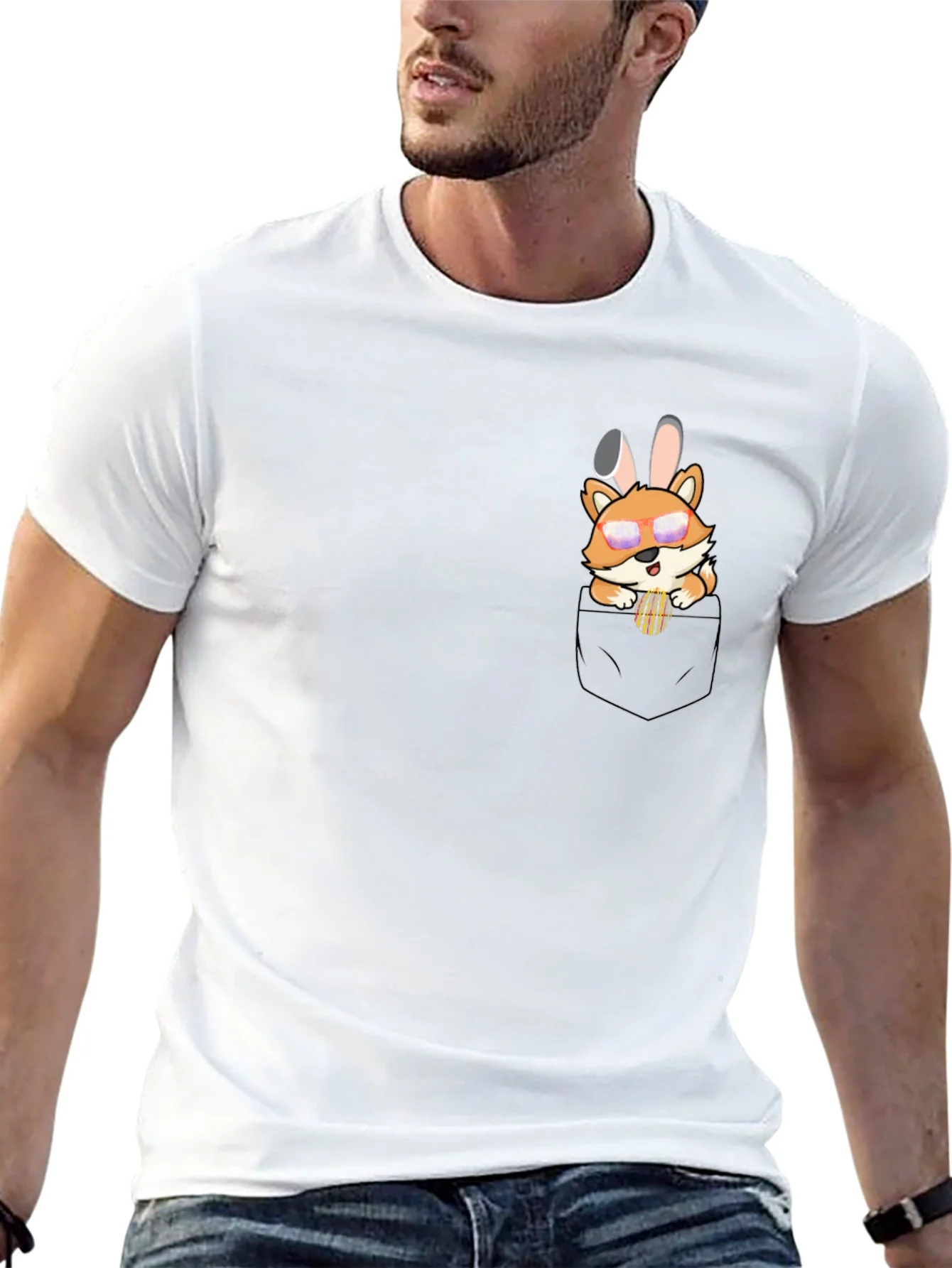 Cute Fox in Pocket Graphic T-Shirt - Unisex