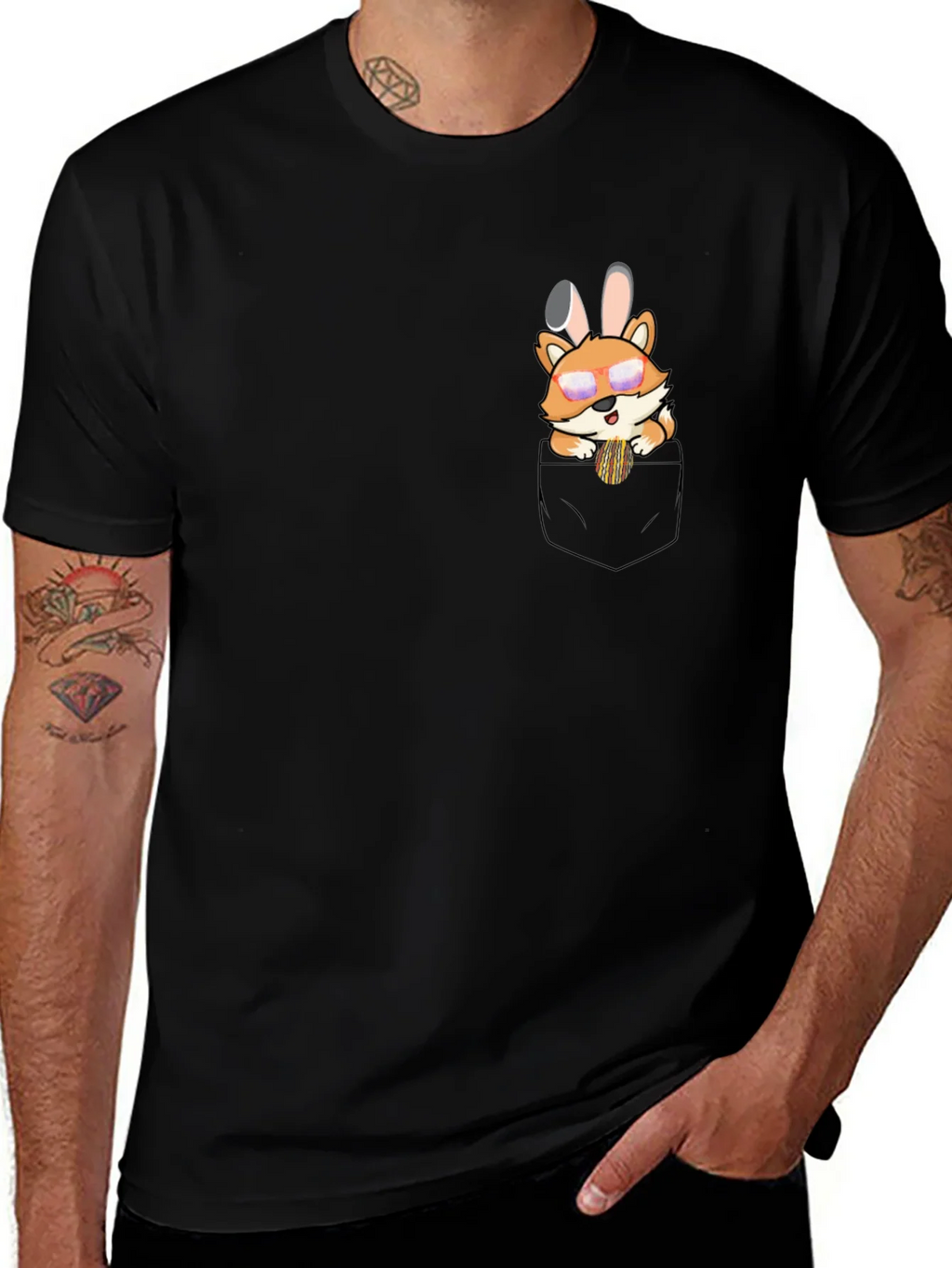 Cute Fox in Pocket Graphic T-Shirt - Unisex