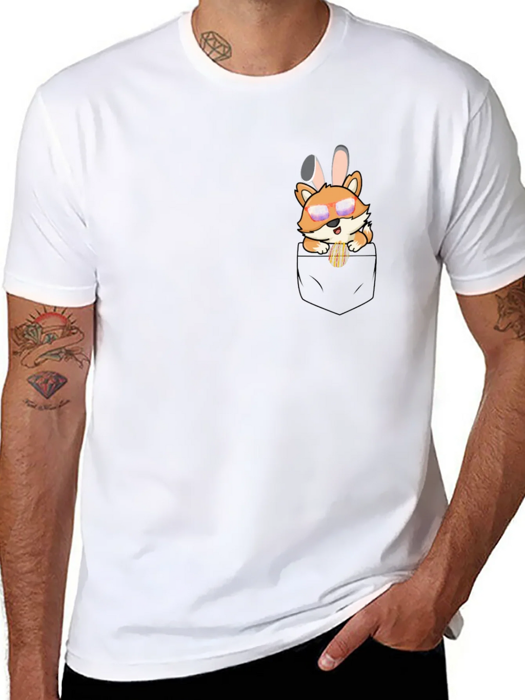 Cute Fox in Pocket Graphic T-Shirt - Unisex