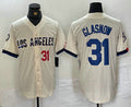 Los Angeles Dodgers #31 Tyler Glasnow Number Cream Blue 2024 City Connect Limited Stitched Baseball Jersey