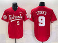 N.Huskers #9 Rhett Stokes Red Back 2 Back Champions Patch Vapor Premier Limited Stitched American College Jerseys