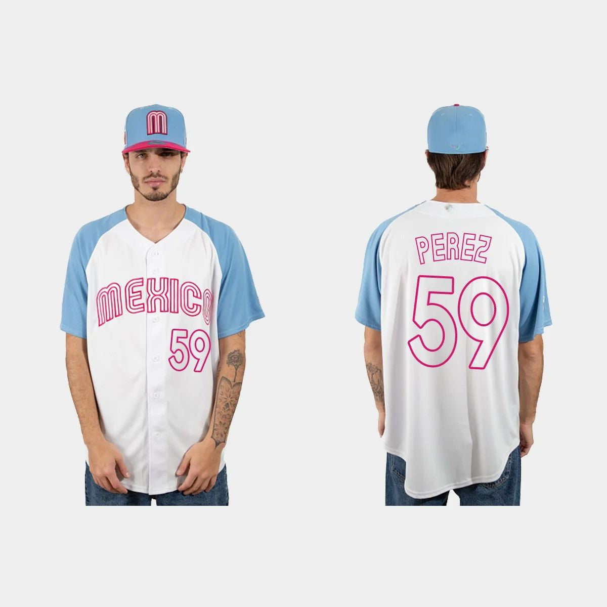 #59 OLIVER PEREZ MEXICO BASEBALL 2023 WORLD BASEBALL CLASSIC JERSEYC WHITE BLUE Stitches Baseball Jerseys