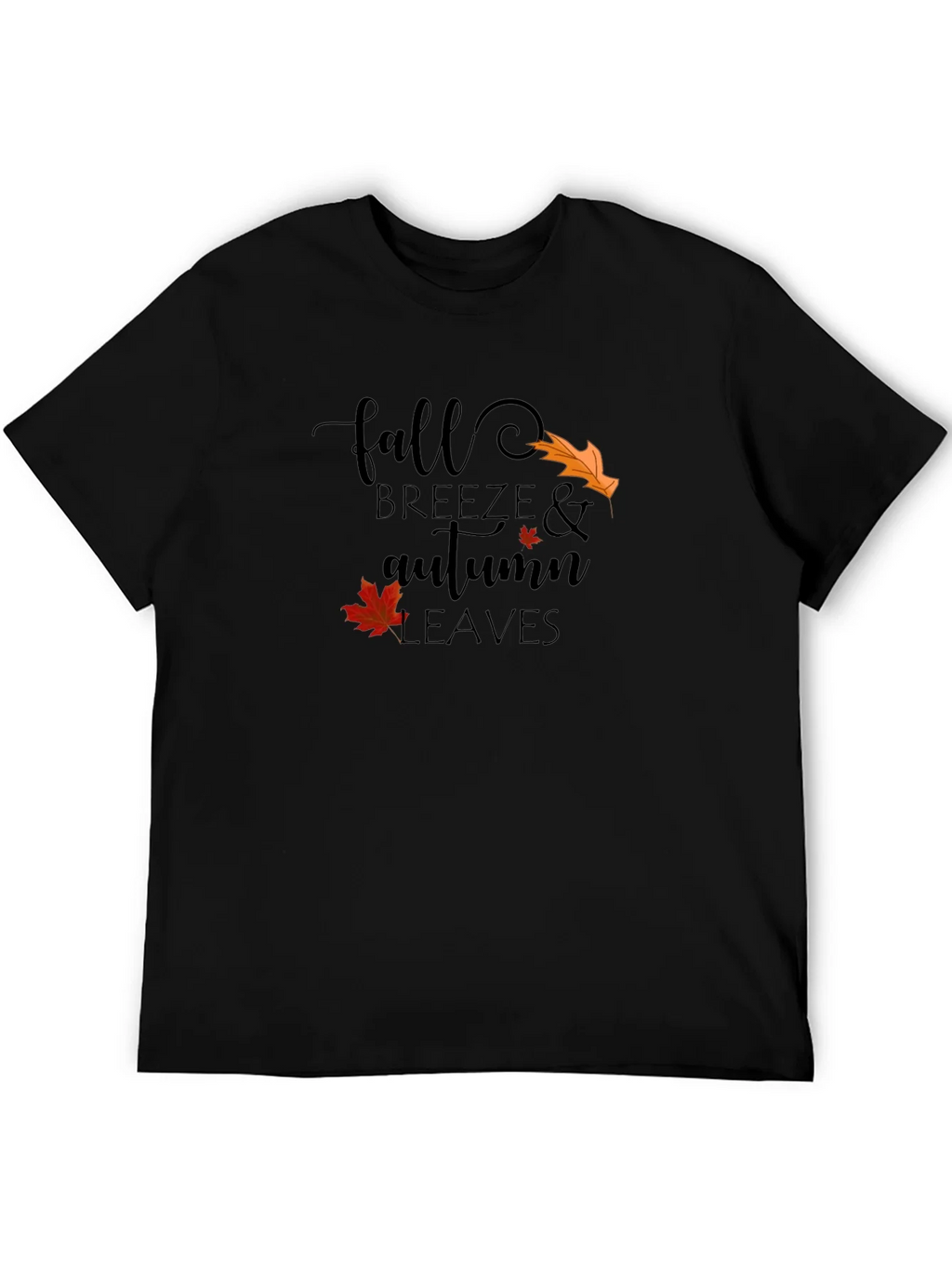 Fall Breeze & Autumn Leaves Black Graphic T-Shirt