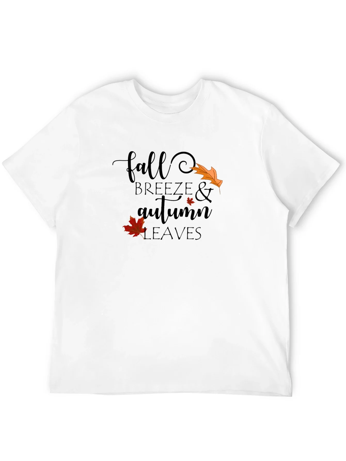 Fall Breeze & Autumn Leaves Black Graphic T-Shirt