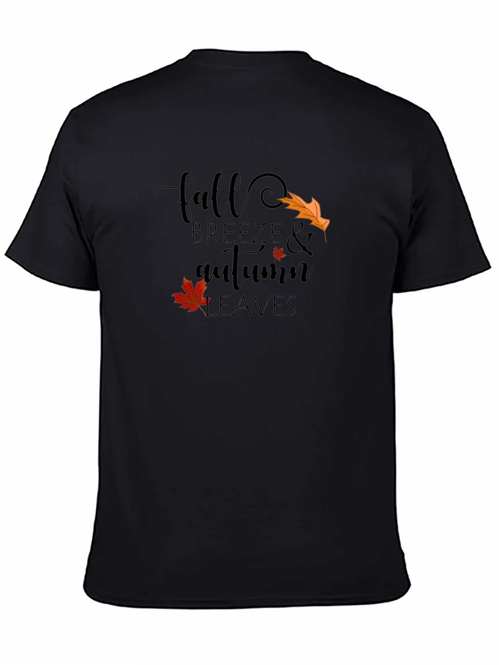 Fall Breeze & Autumn Leaves Black Graphic T-Shirt