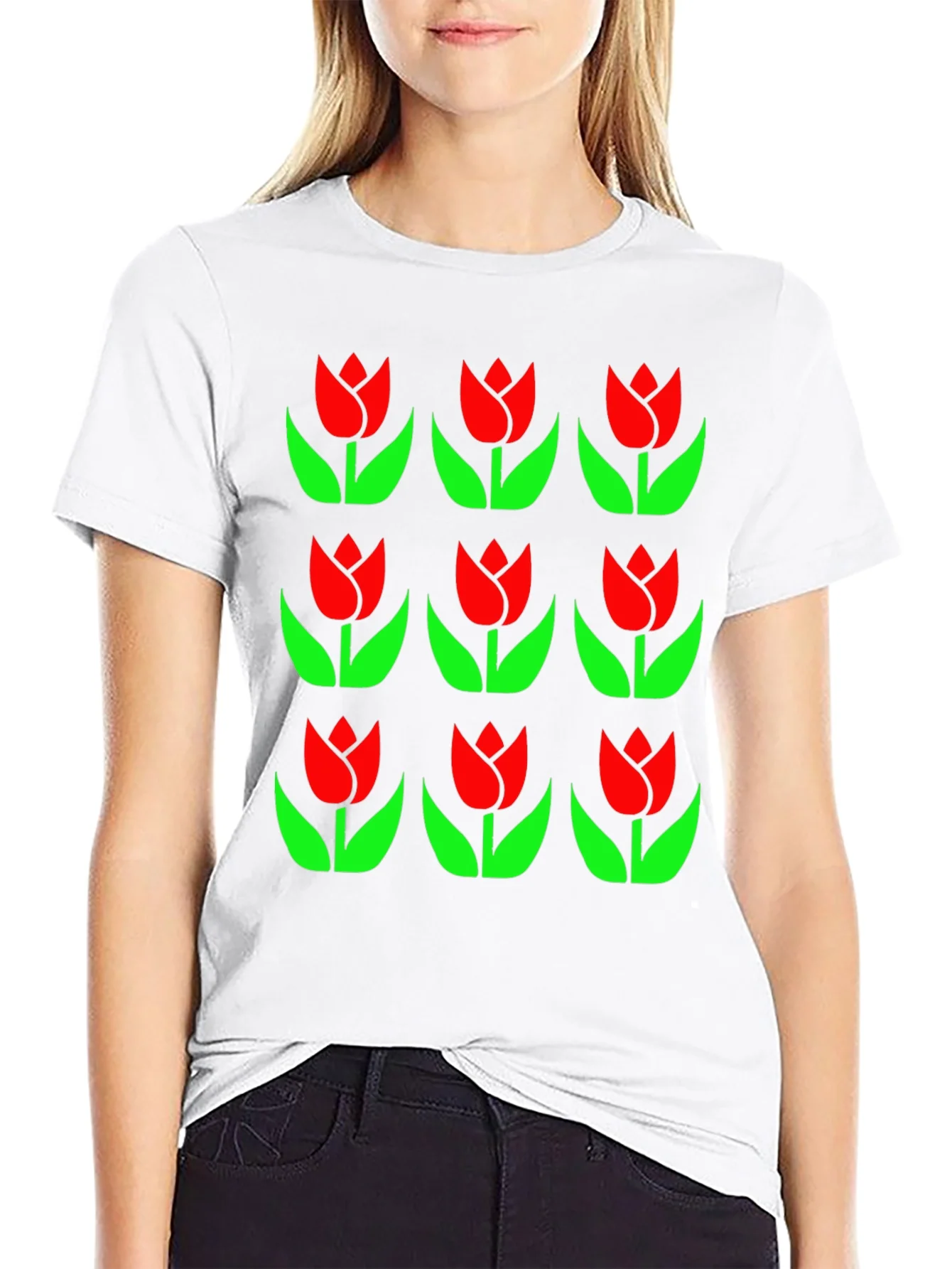 Tulip Pattern Black T-Shirt